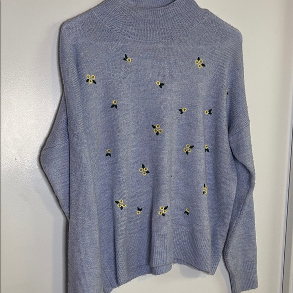 Women's Blue Sweater with Floral Embroidery - Picture 4 of 4